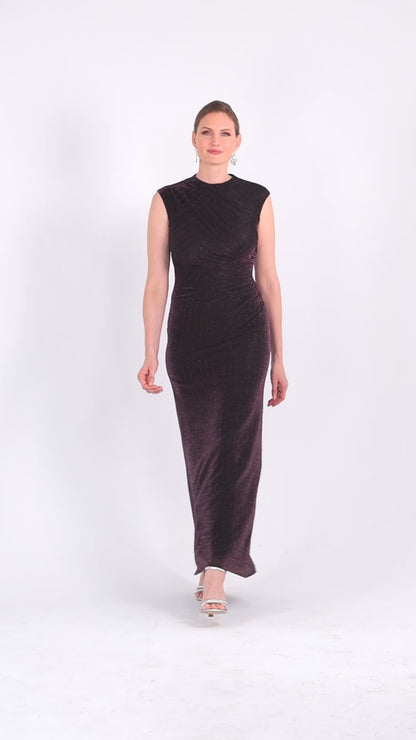 "Bethany" Metallic Ruched Dress - Black/Plum | Betsy & Adam