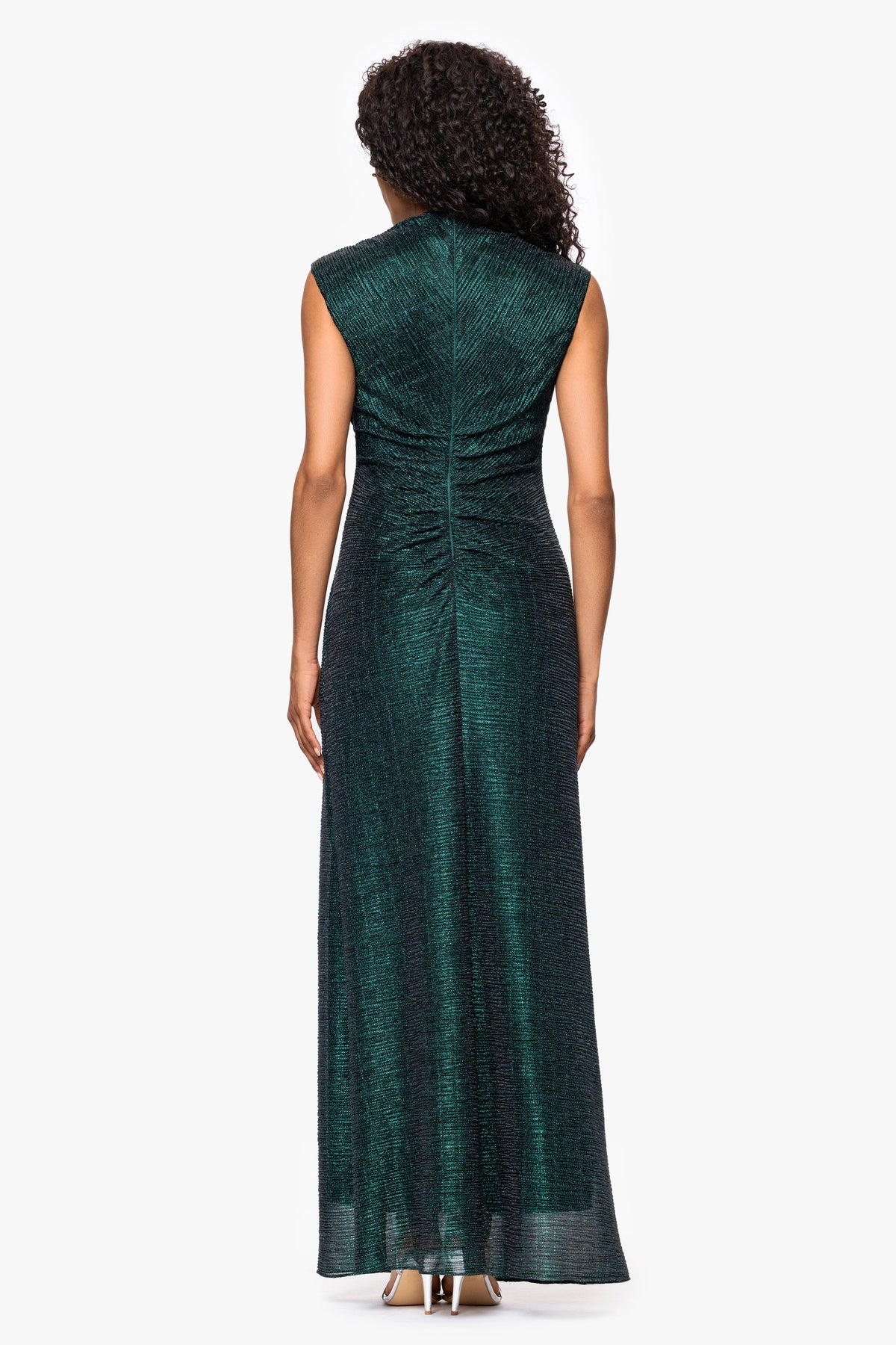 "Bethany" Metallic Ruched Dress - Black/Emerald | Betsy & Adam