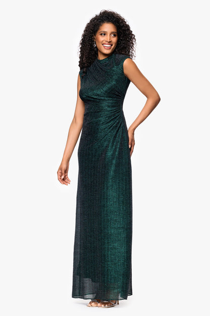 "Bethany" Metallic Ruched Dress - Black/Emerald | Betsy & Adam