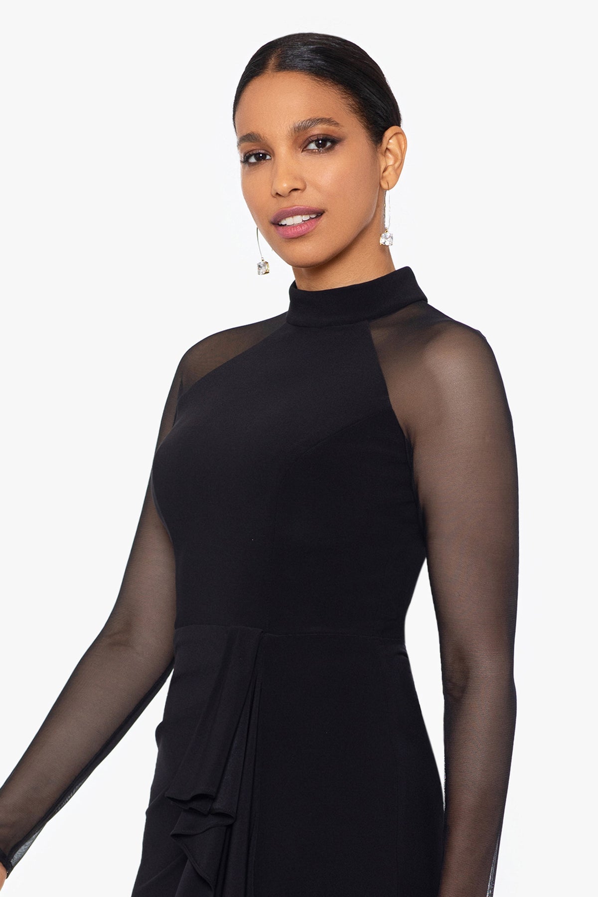 "Natalie" Scuba Crepe Mesh Sleeve Dress - Navy | Betsy & Adam