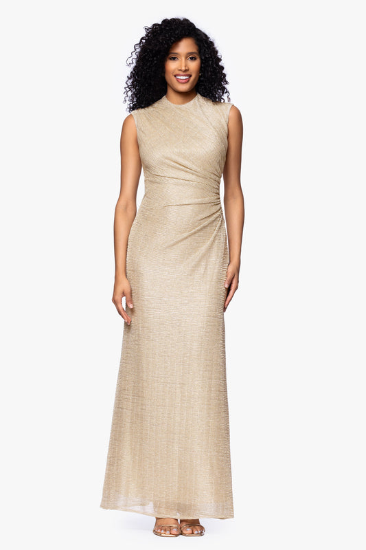 Petite "Bethany" Metallic Ruched Dress - Gold | Betsy & Adam