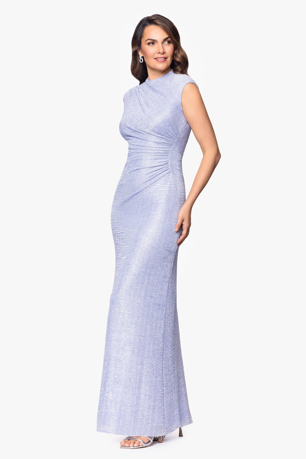 Petite "Bethany" Metallic Ruched Dress - Periwinkle | Betsy & Adam