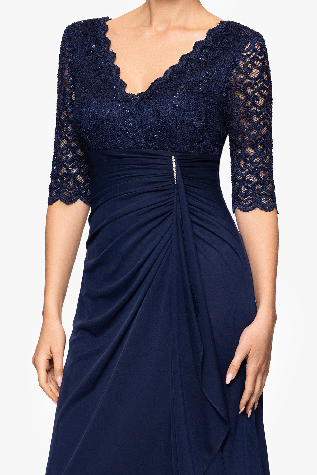 "Johanna" Sheer Matte Jersey 3/4 Sleeve Dress - Navy | Betsy & Adam