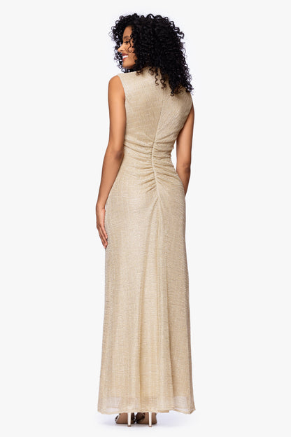 "Bethany" Metallic Ruched Dress - Gold | Betsy & Adam