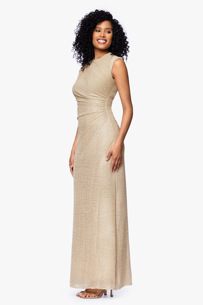 "Bethany" Metallic Ruched Dress - Gold | Betsy & Adam