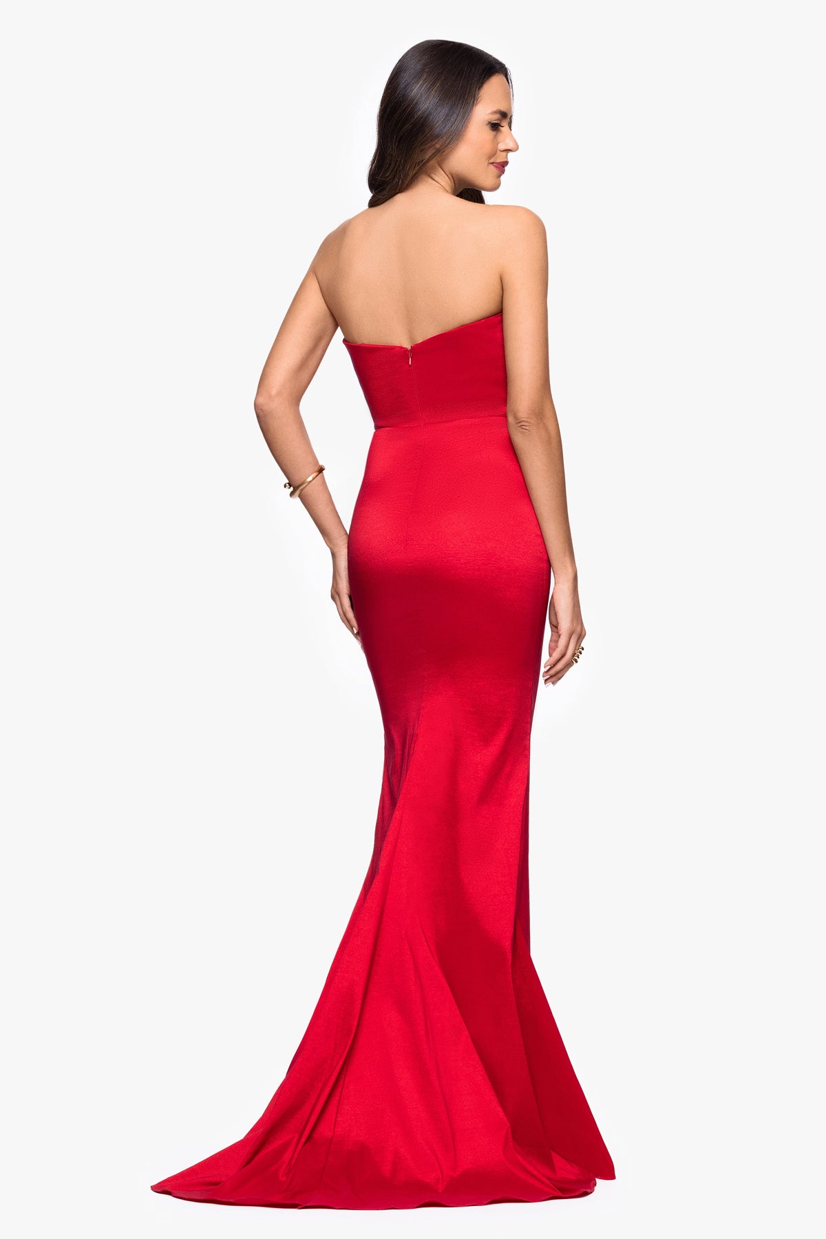“Rowan” Taffeta Strapless Ruffle Dress - Red | Betsy & Adam