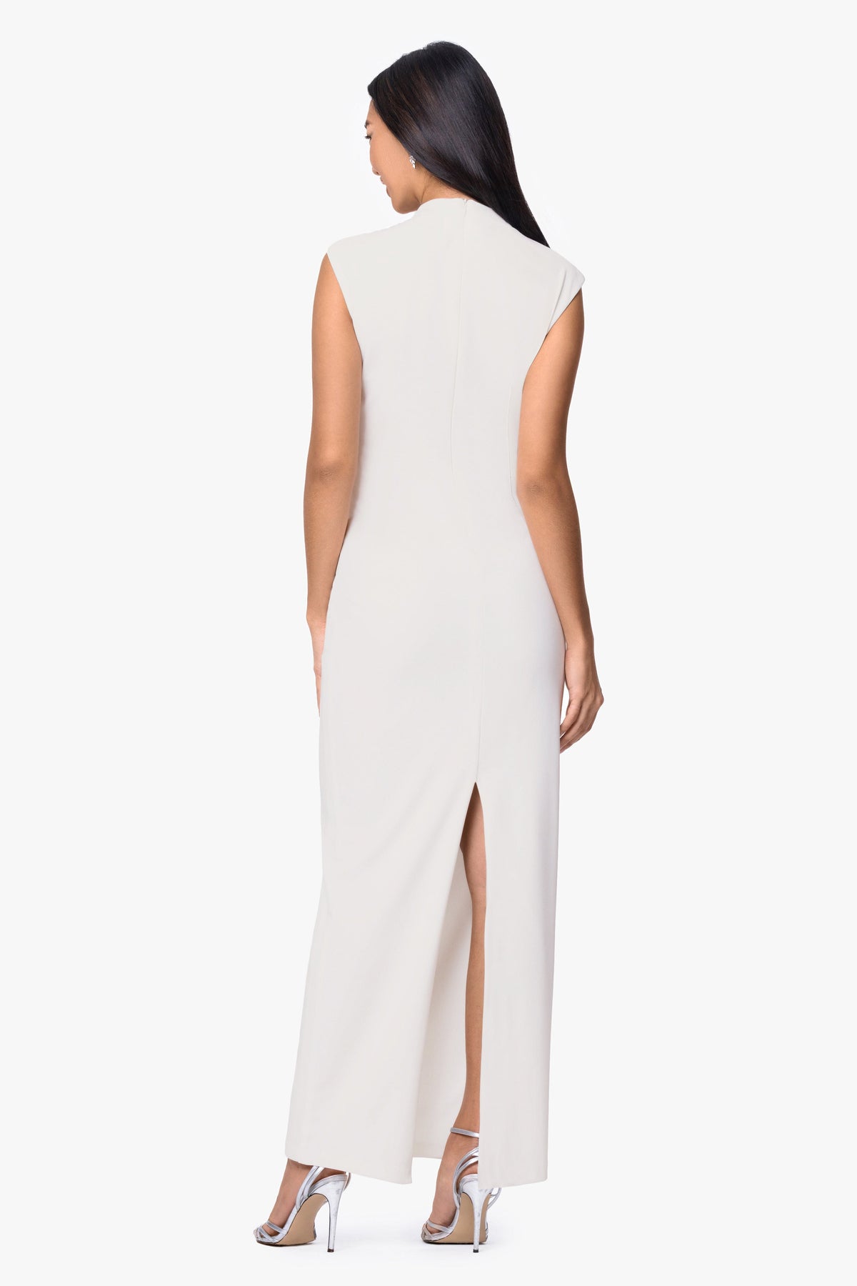 “Katalina” Scuba Crepe Ruched Mock Neck Dress - Ivory | Betsy & Adam