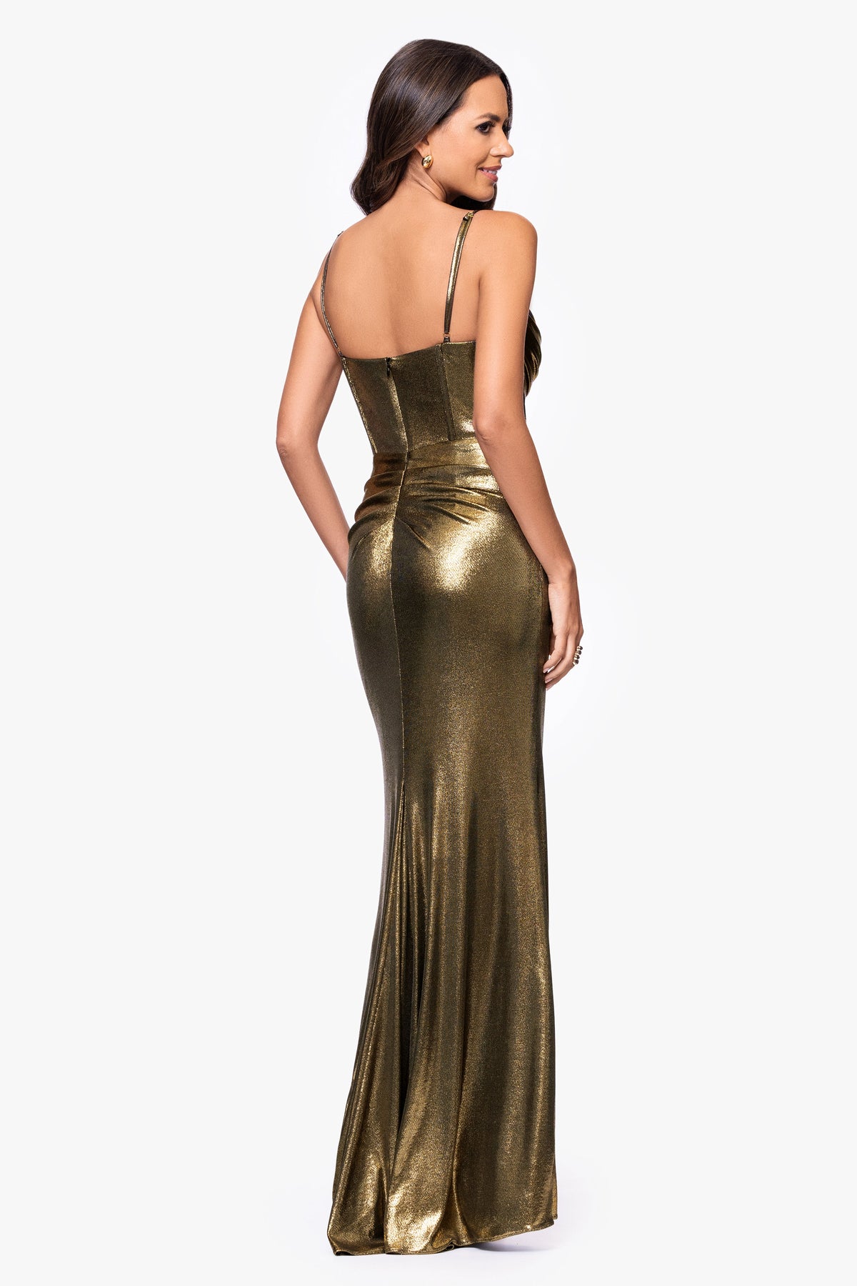 "Shayla" Metallic Jersey Corset Dress - Gold | Betsy & Adam