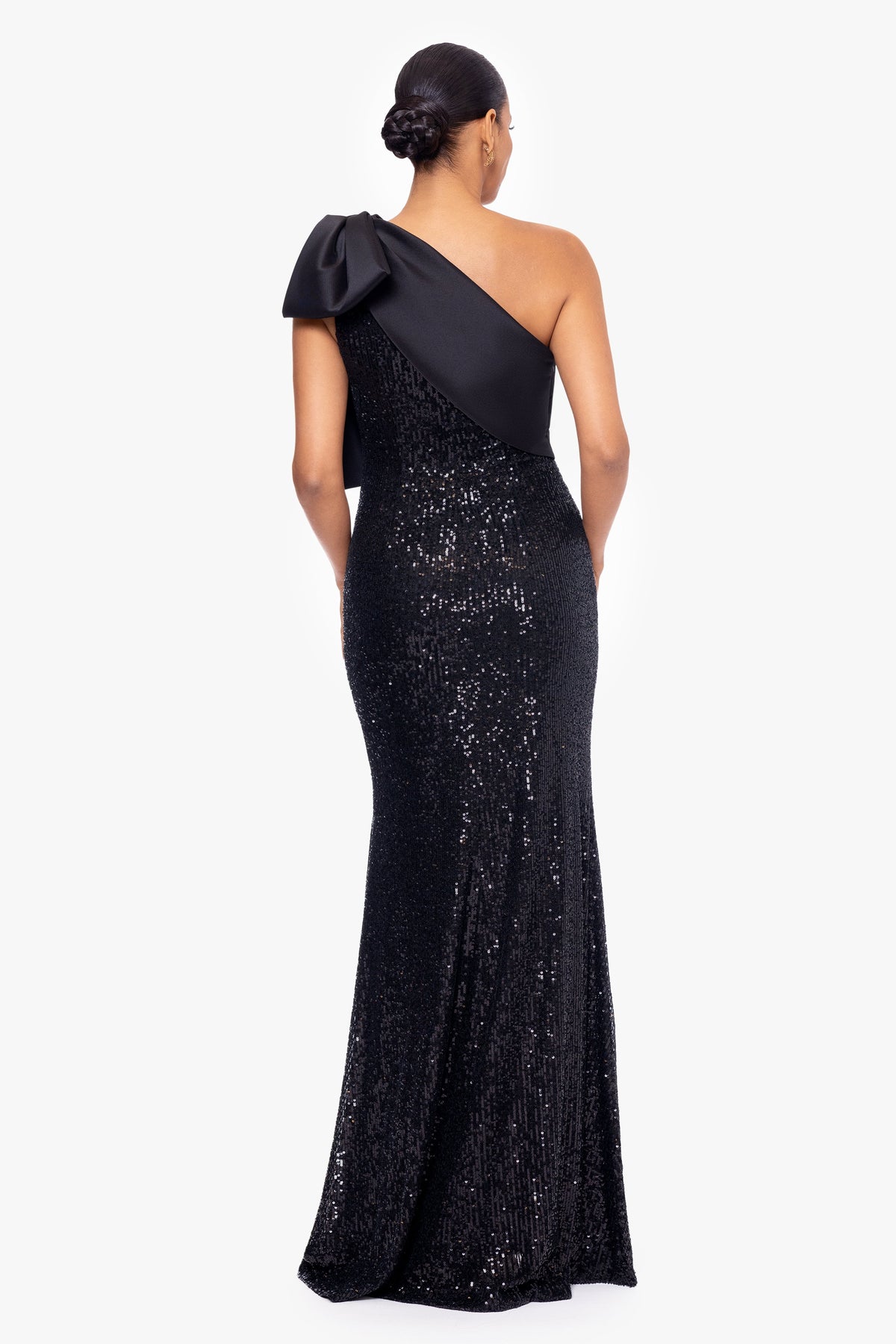"Christy" Sequin With Satin Bow Dress - Black | Betsy & Adam