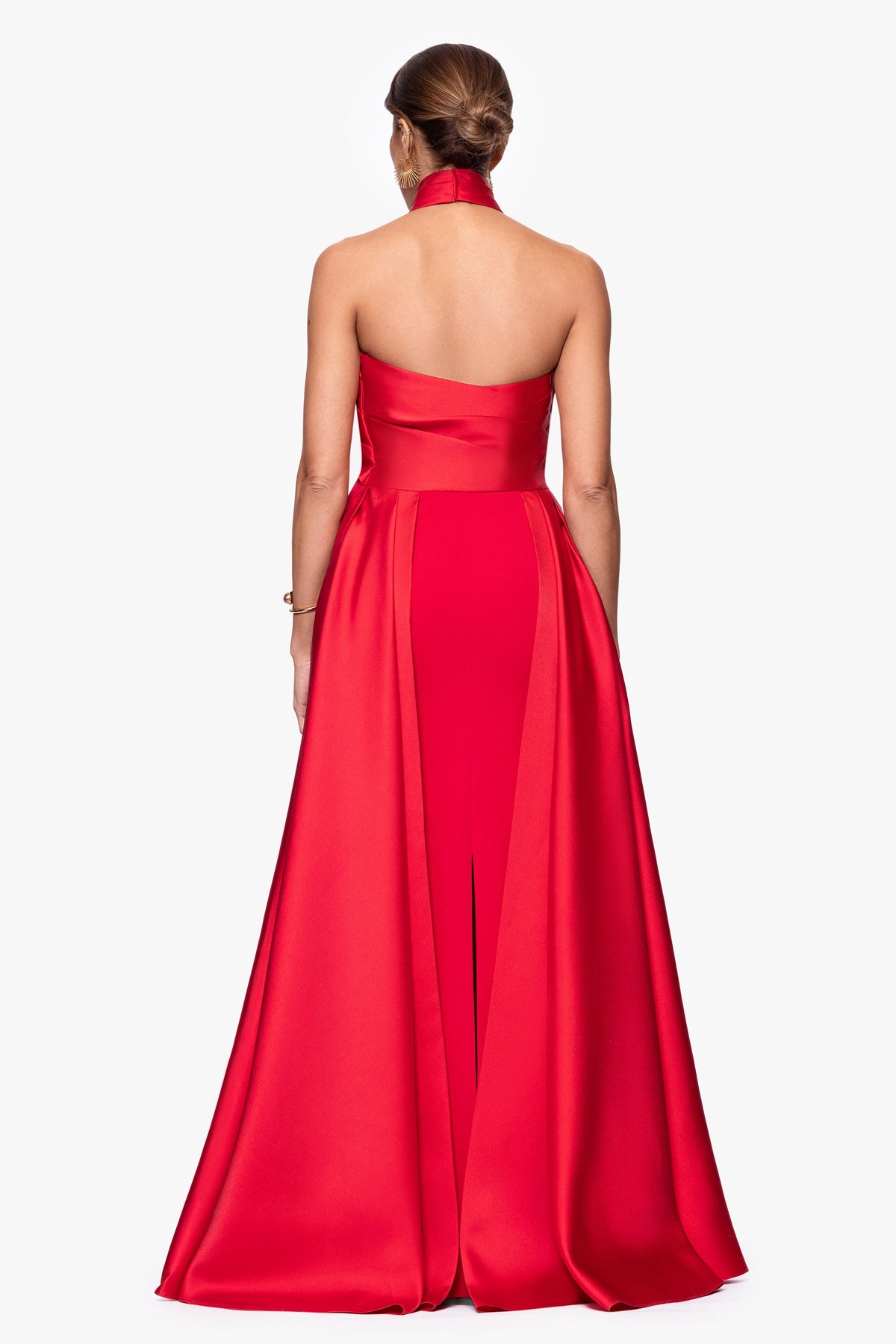 "Dina" Scuba Crepe Twist Halter Neck Gown - Red | Betsy & Adam
