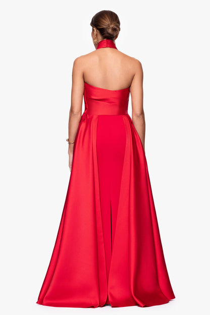 "Dina" Scuba Crepe Twist Halter Neck Gown - Red | Betsy & Adam