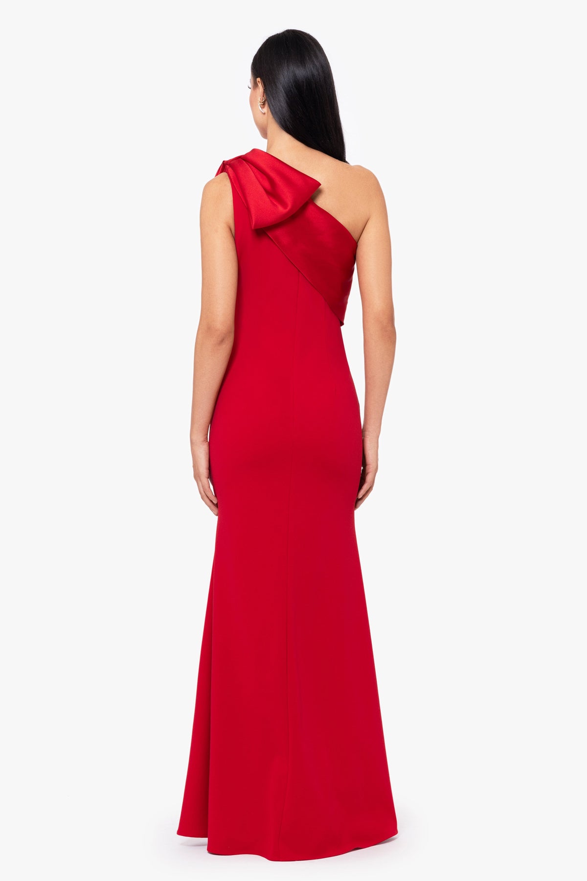 "Carmela" Scuba Crepe With Satin Bow Dress - Red | Betsy & Adam