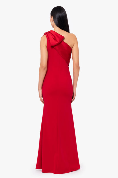 "Carmela" Scuba Crepe With Satin Bow Dress - Red | Betsy & Adam