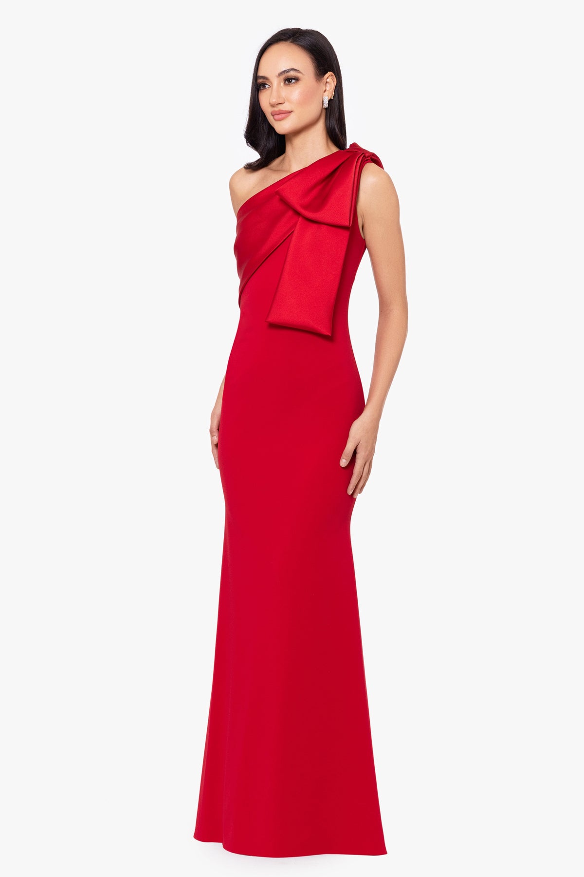 "Carmela" Scuba Crepe With Satin Bow Dress - Red | Betsy & Adam