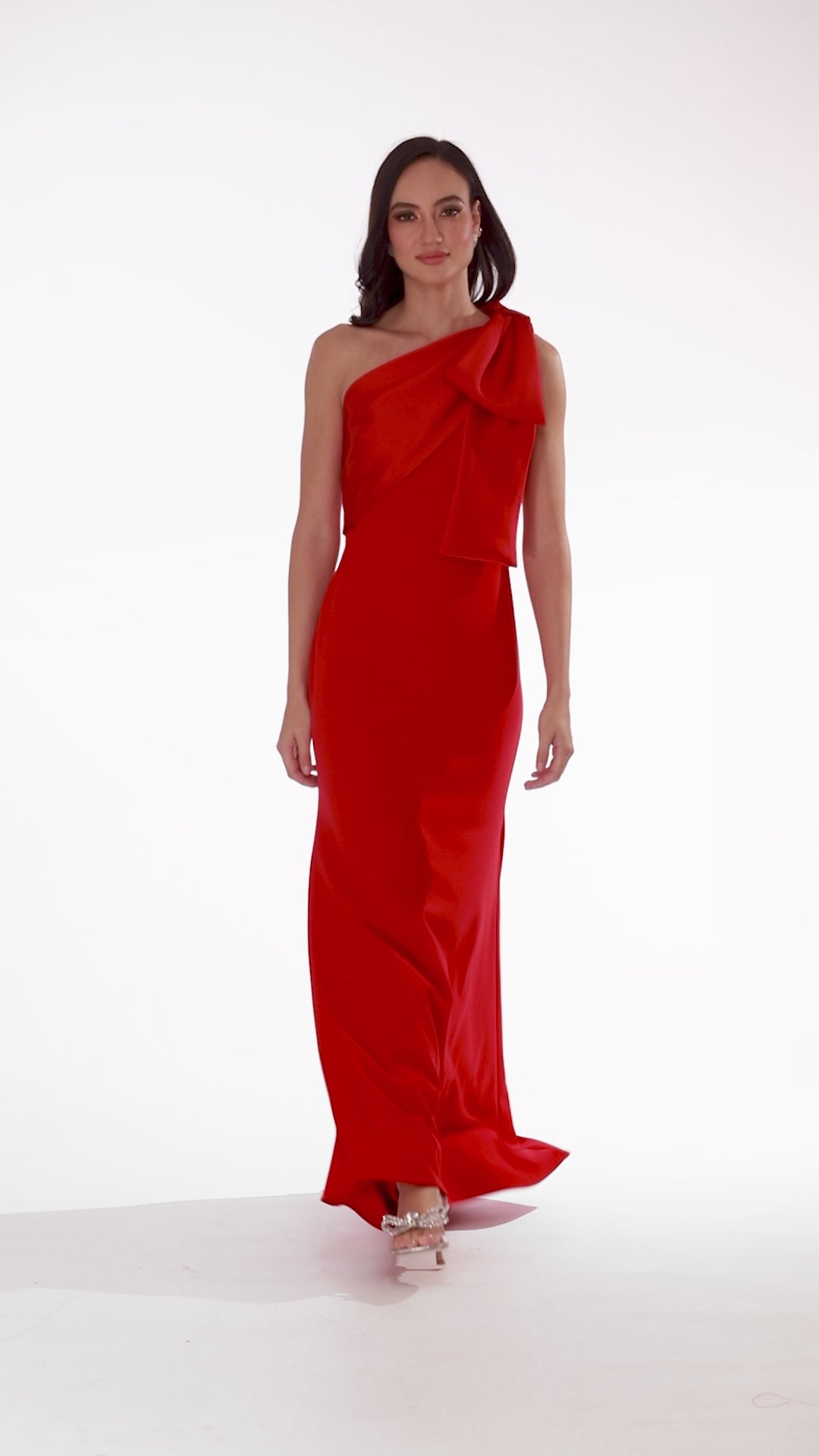 "Carmela" Scuba Crepe With Satin Bow Dress - Red | Betsy & Adam
