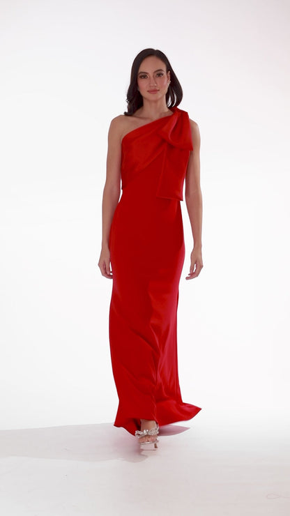 "Carmela" Scuba Crepe With Satin Bow Dress - Red | Betsy & Adam