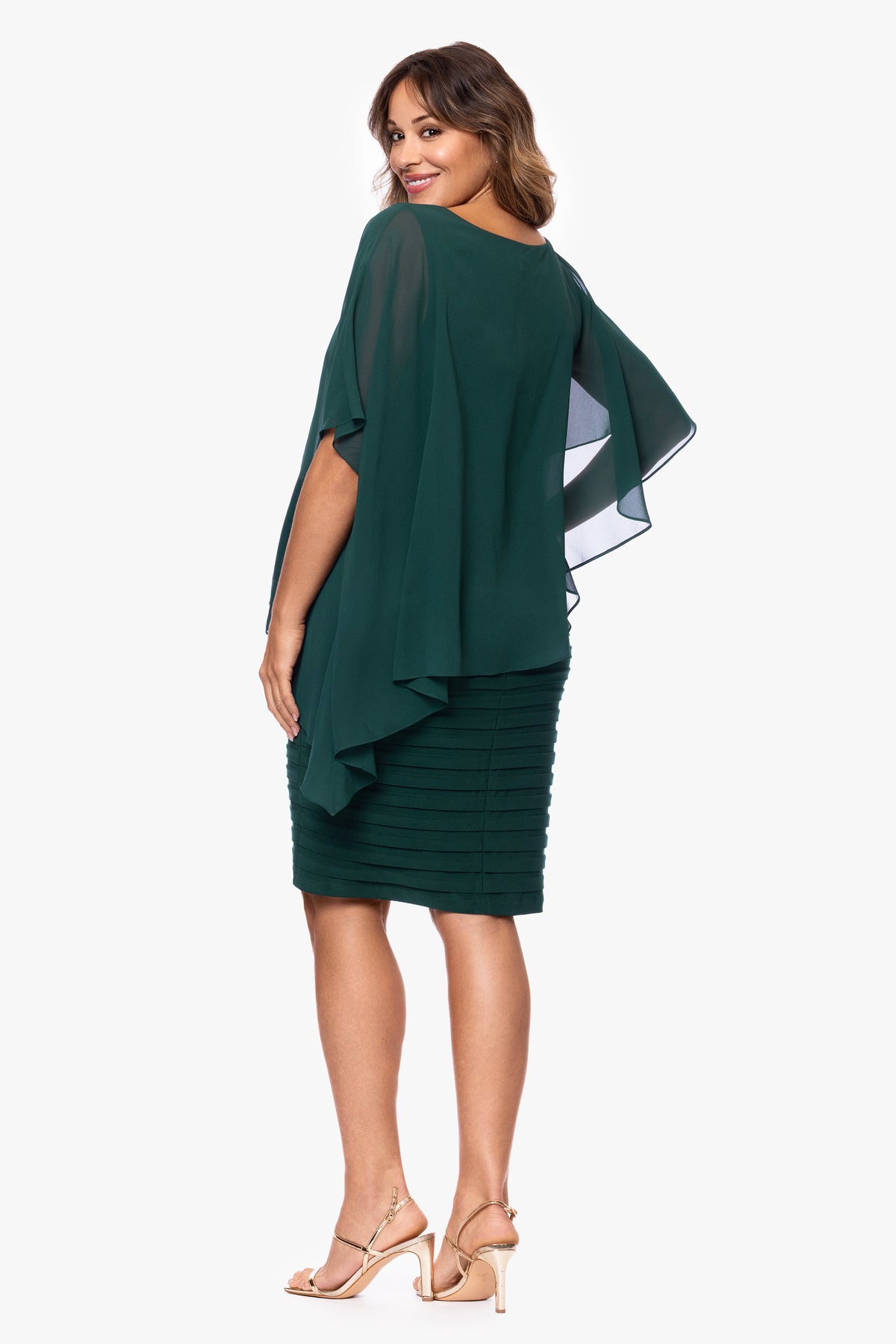 Plus "Charlotte" Jersey Knit With Chiffon Cape Shutter Dress - Forest | Betsy & Adam
