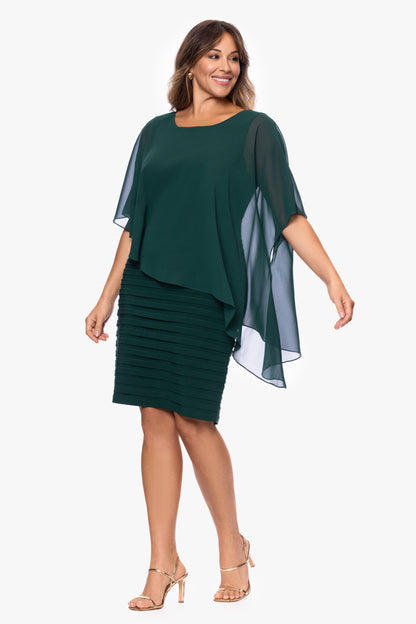 Plus "Charlotte" Jersey Knit With Chiffon Cape Shutter Dress - Forest | Betsy & Adam
