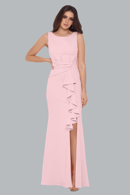 "Christine" Scuba Crepe Ruffled Bow Dress - Rose | Betsy & Adam