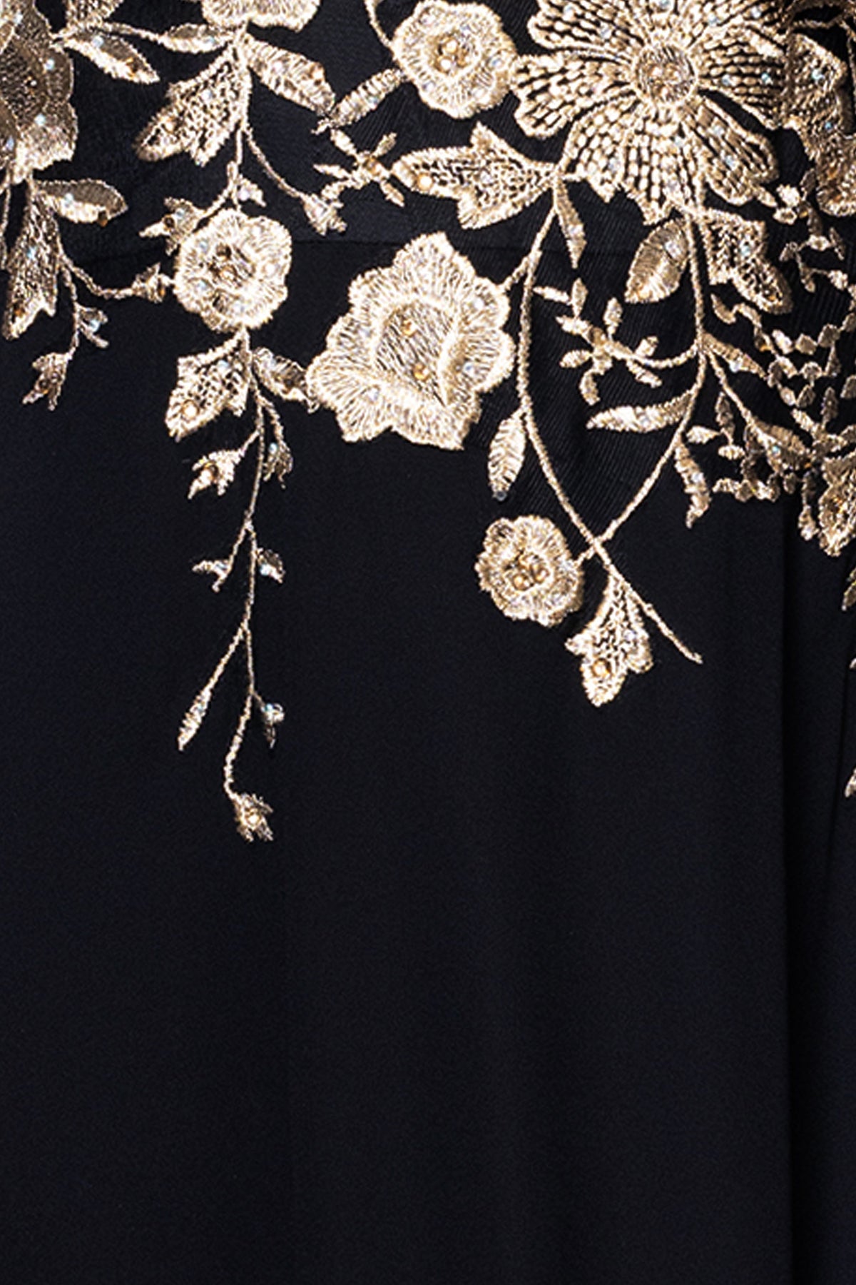 Petite "Celeste" Embroidered Chiffon Dress - Black/Gold | Betsy & Adam