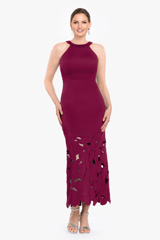 Petite "Mallory" Techno Scuba Laser Cut Dress - Wine | Betsy & Adam
