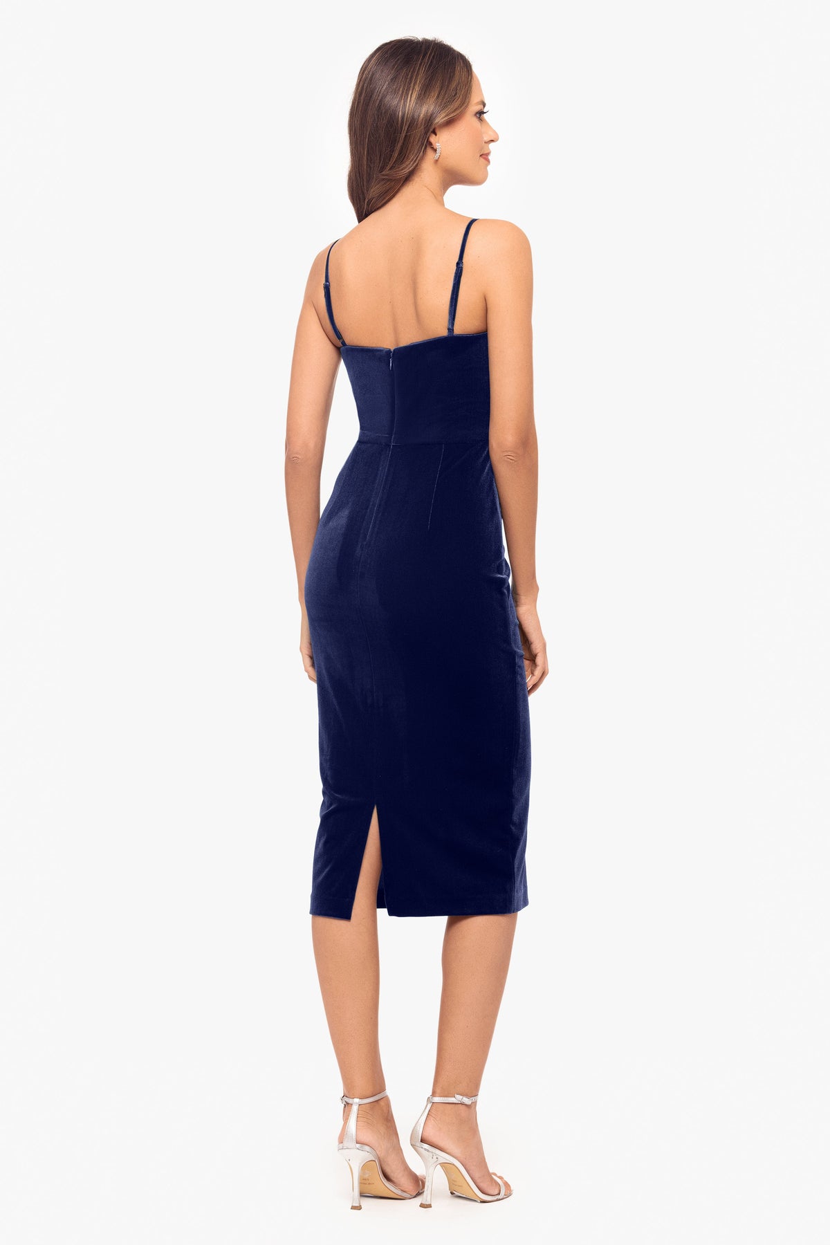 "Spencer" Velvet Flower Spaghetti Strap Short Dress - Navy | Betsy & Adam
