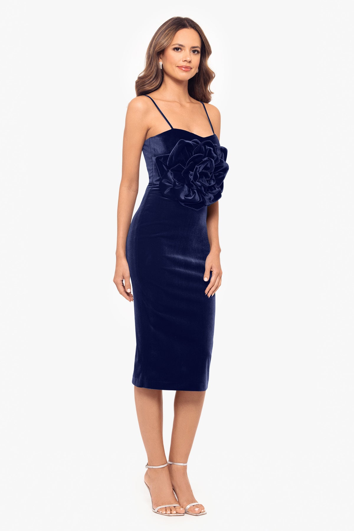 "Spencer" Velvet Flower Spaghetti Strap Short Dress - Navy | Betsy & Adam