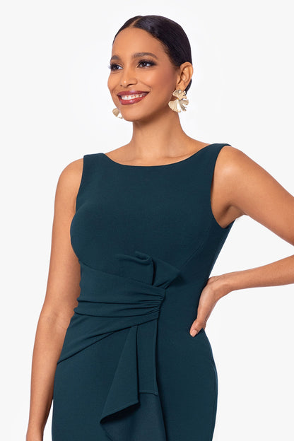 Petite "Christine" Scuba Crepe Ruffled Bow Dress - Pine | Betsy & Adam