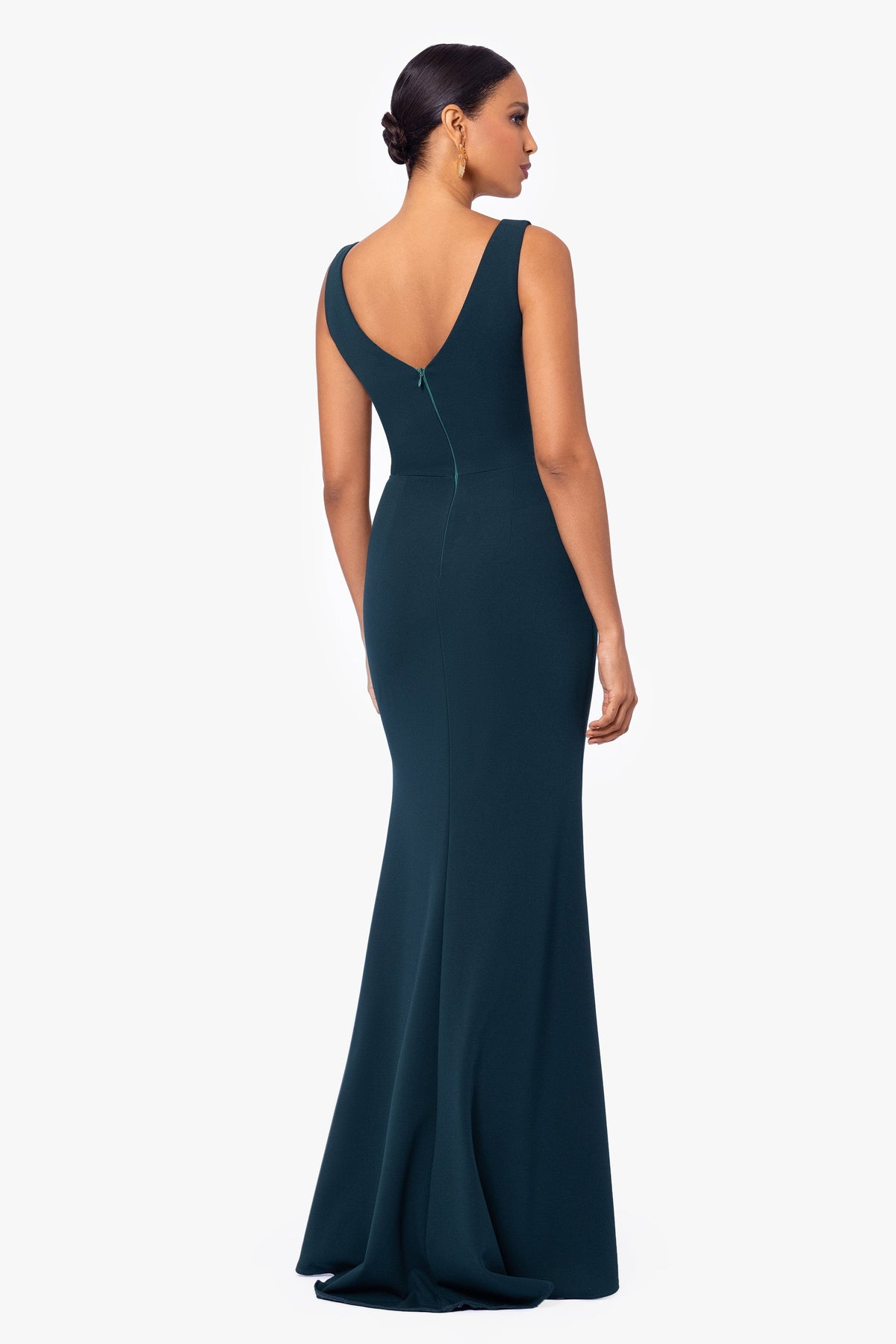 Petite "Christine" Scuba Crepe Ruffled Bow Dress - Pine | Betsy & Adam