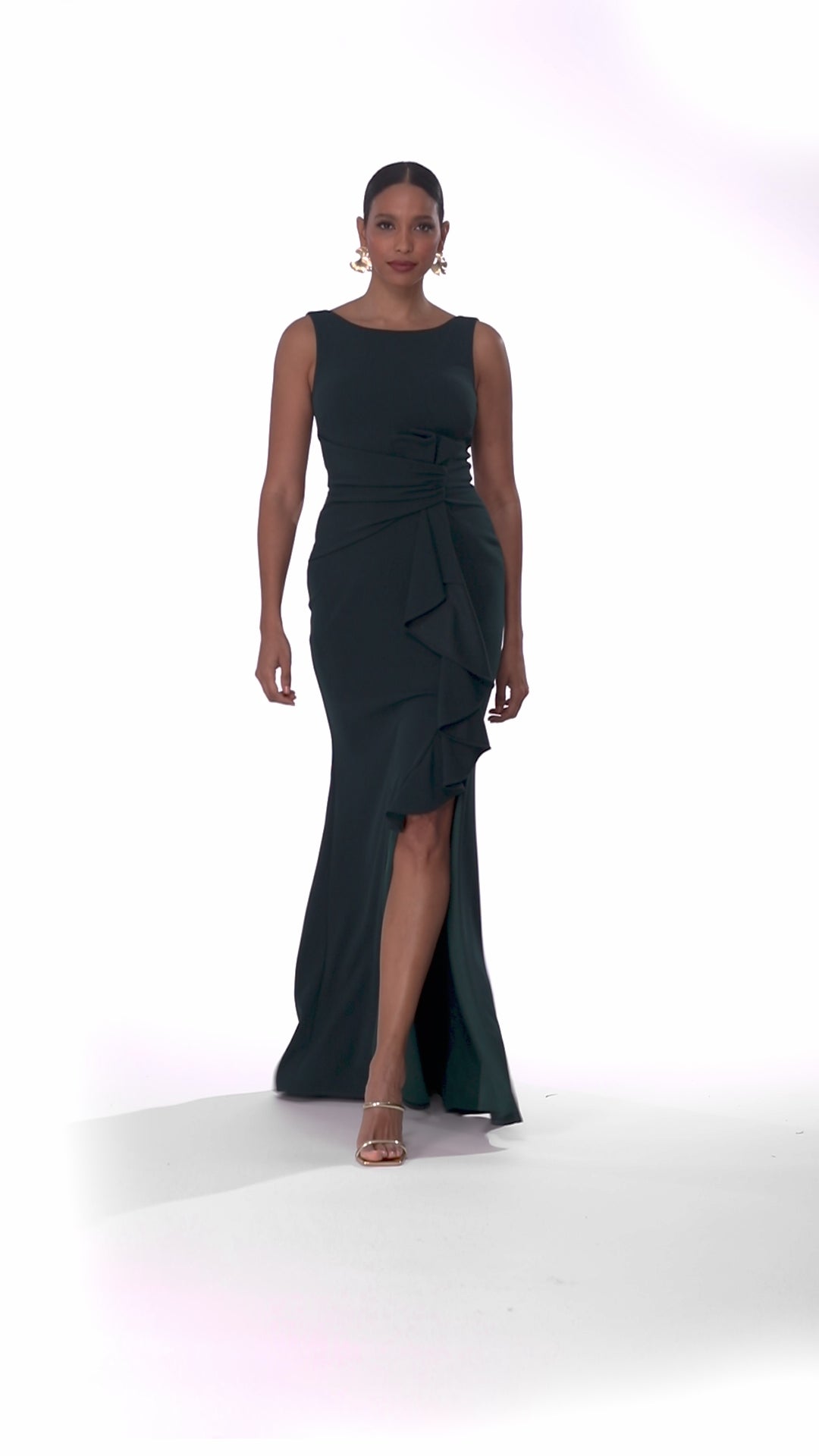 Petite "Christine" Scuba Crepe Ruffled Bow Dress - Pine | Betsy & Adam