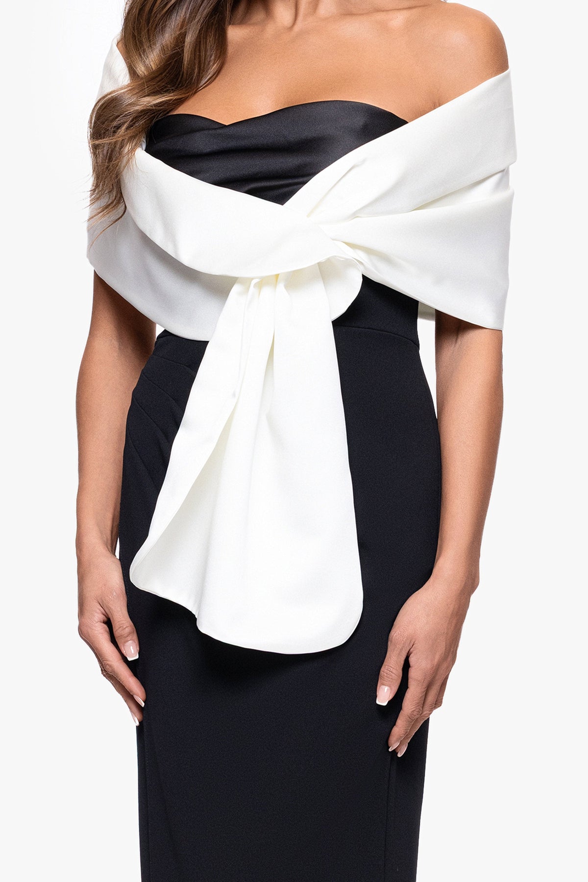 "Trixie" Satin Pull Through Shawl Wrap - Ivory | Betsy & Adam