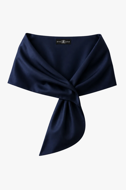 "Trixie" Satin Pull Through Shawl Wrap - Navy | Betsy & Adam