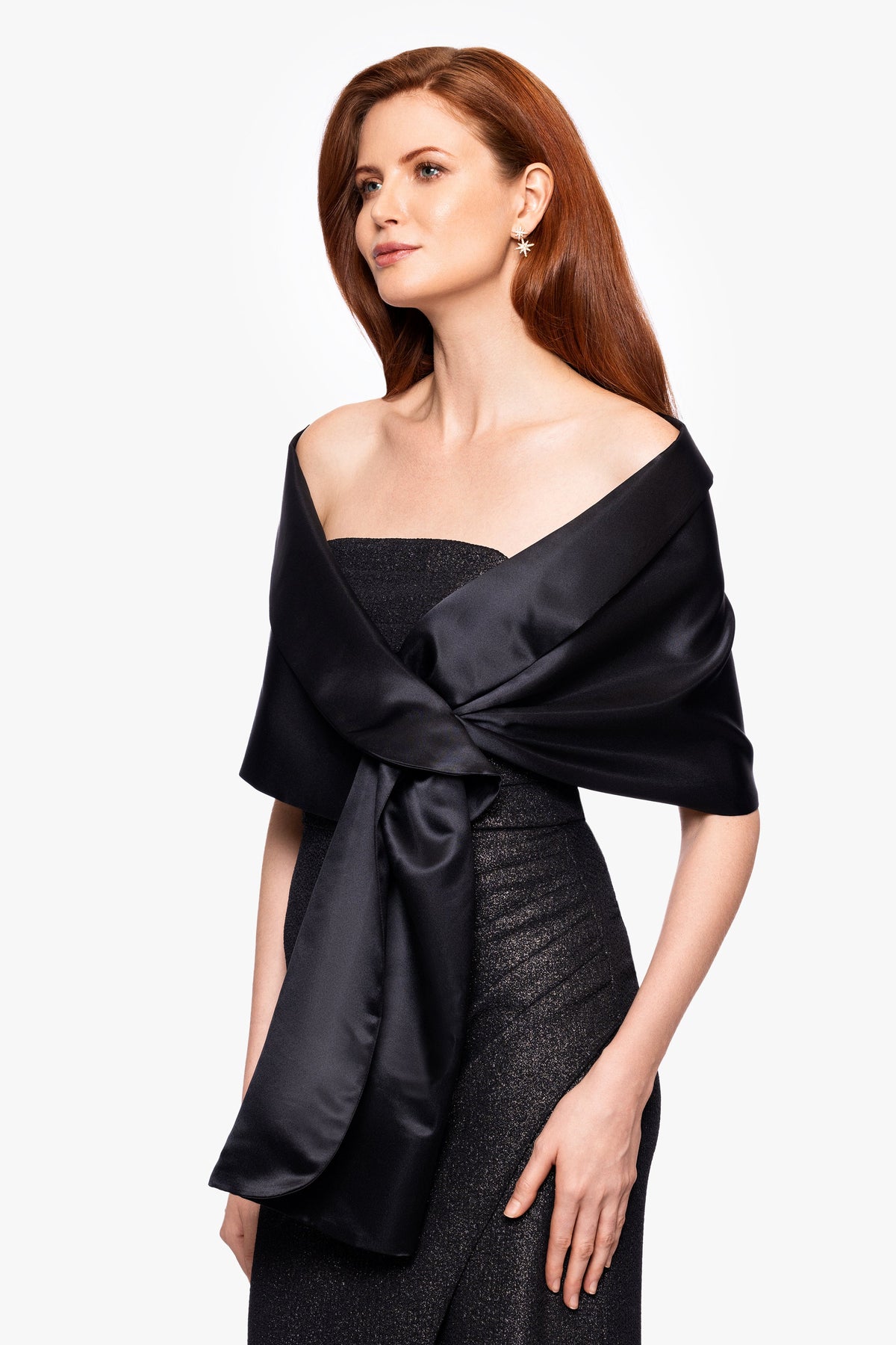 "Trixie" Satin Pull Through Shawl Wrap - Navy | Betsy & Adam