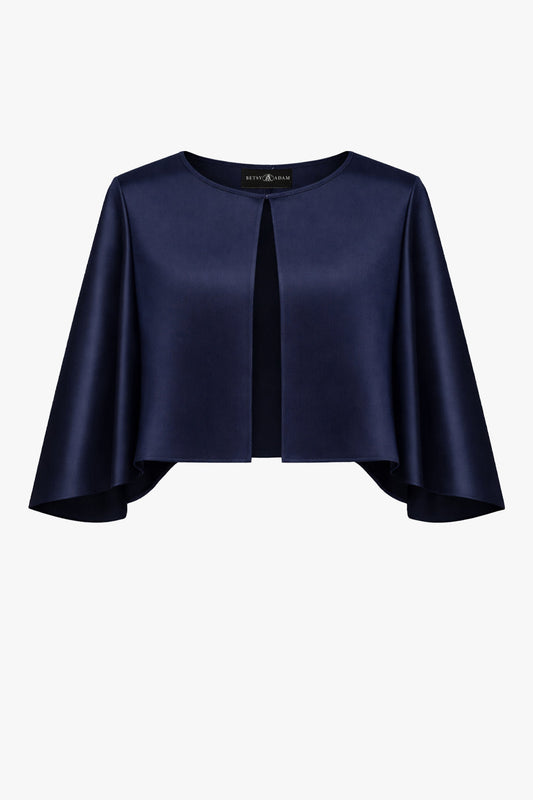 "Bella" Satin Cape Shawl Wrap - Navy | Betsy & Adam