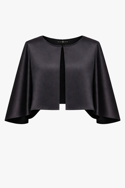 "Bella" Satin Cape Shawl Wrap - Black | Betsy & Adam