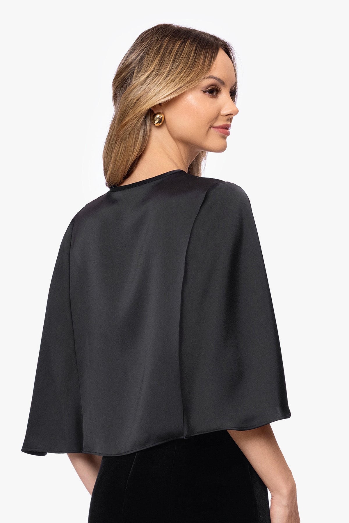 "Bella" Satin Cape Shawl Wrap - Black | Betsy & Adam