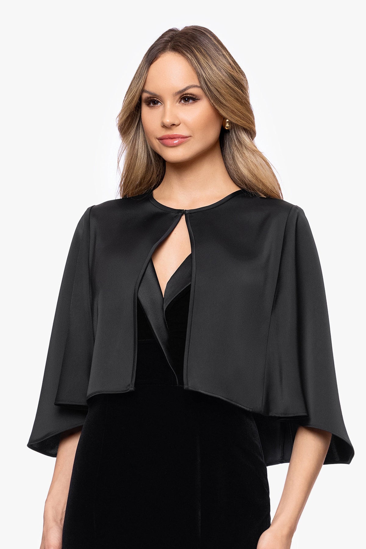 "Bella" Satin Cape Shawl Wrap - Black | Betsy & Adam