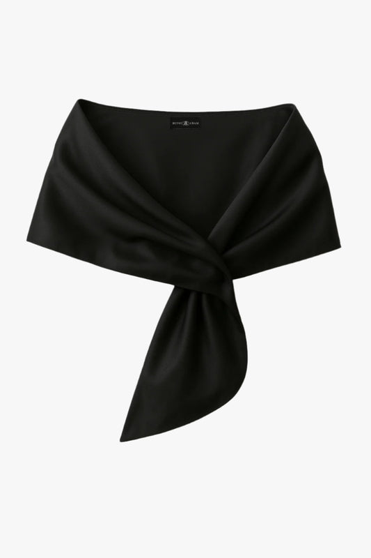 "Trixie" Satin Pull Through Shawl Wrap - Black | Betsy & Adam