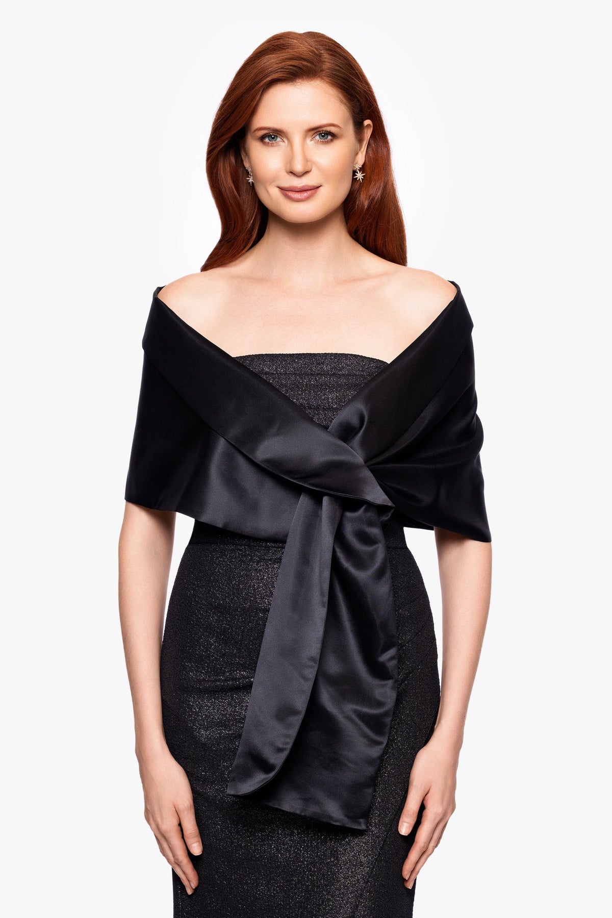 "Trixie" Satin Pull Through Shawl Wrap - Black | Betsy & Adam