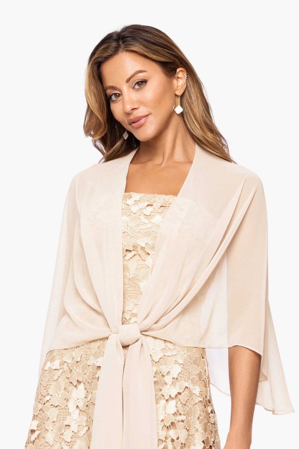 "Bernadette" Chiffon Shawl Wrap - Tan | Betsy & Adam