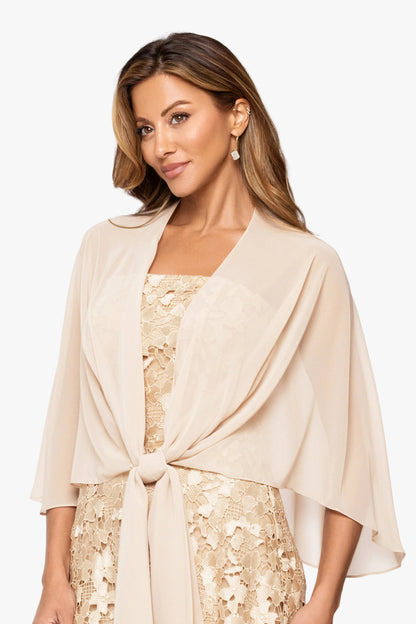 "Bernadette" Chiffon Shawl Wrap - Tan | Betsy & Adam