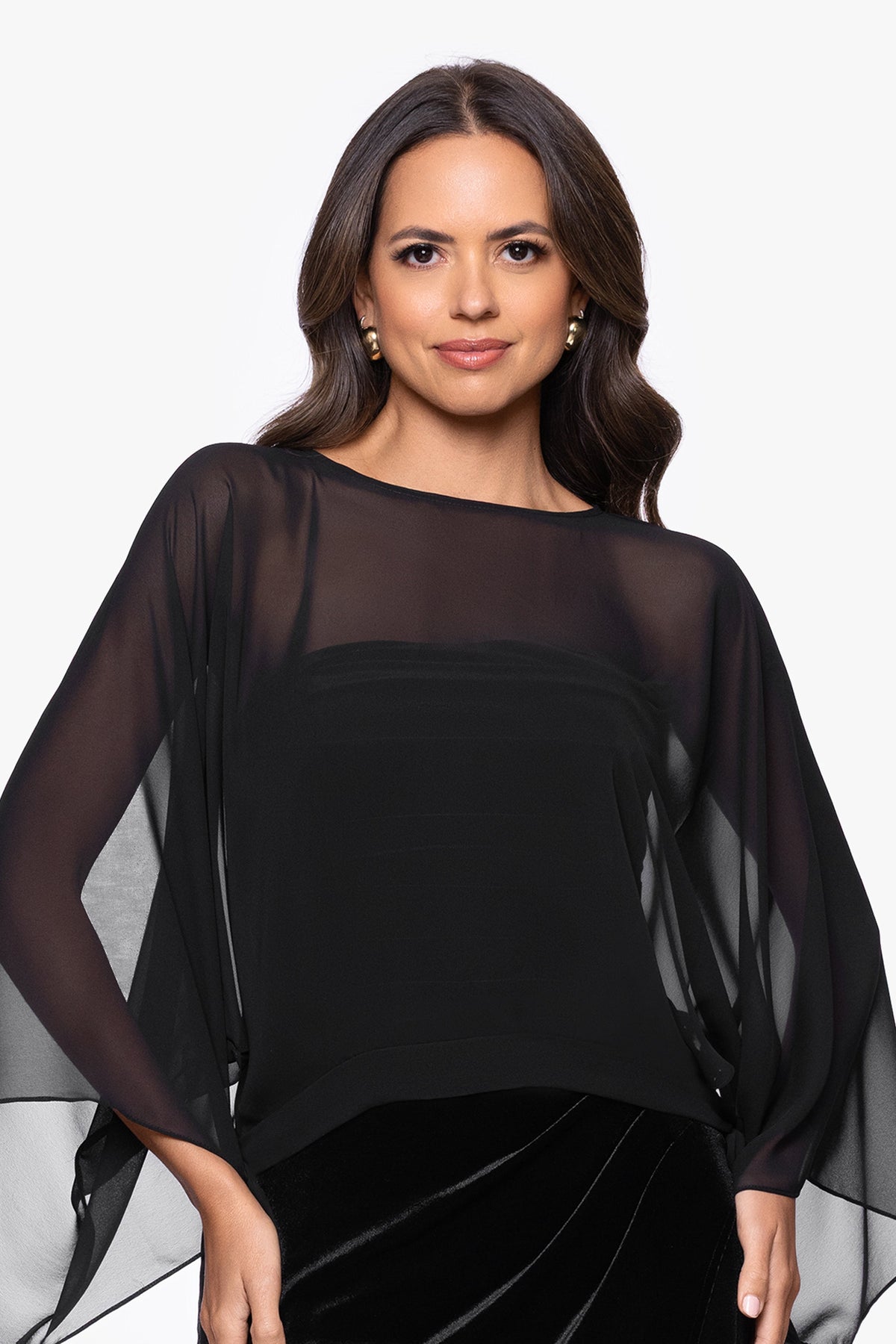 "Demi" Chiffon Pullover Shawl Wrap - Black | Betsy & Adam