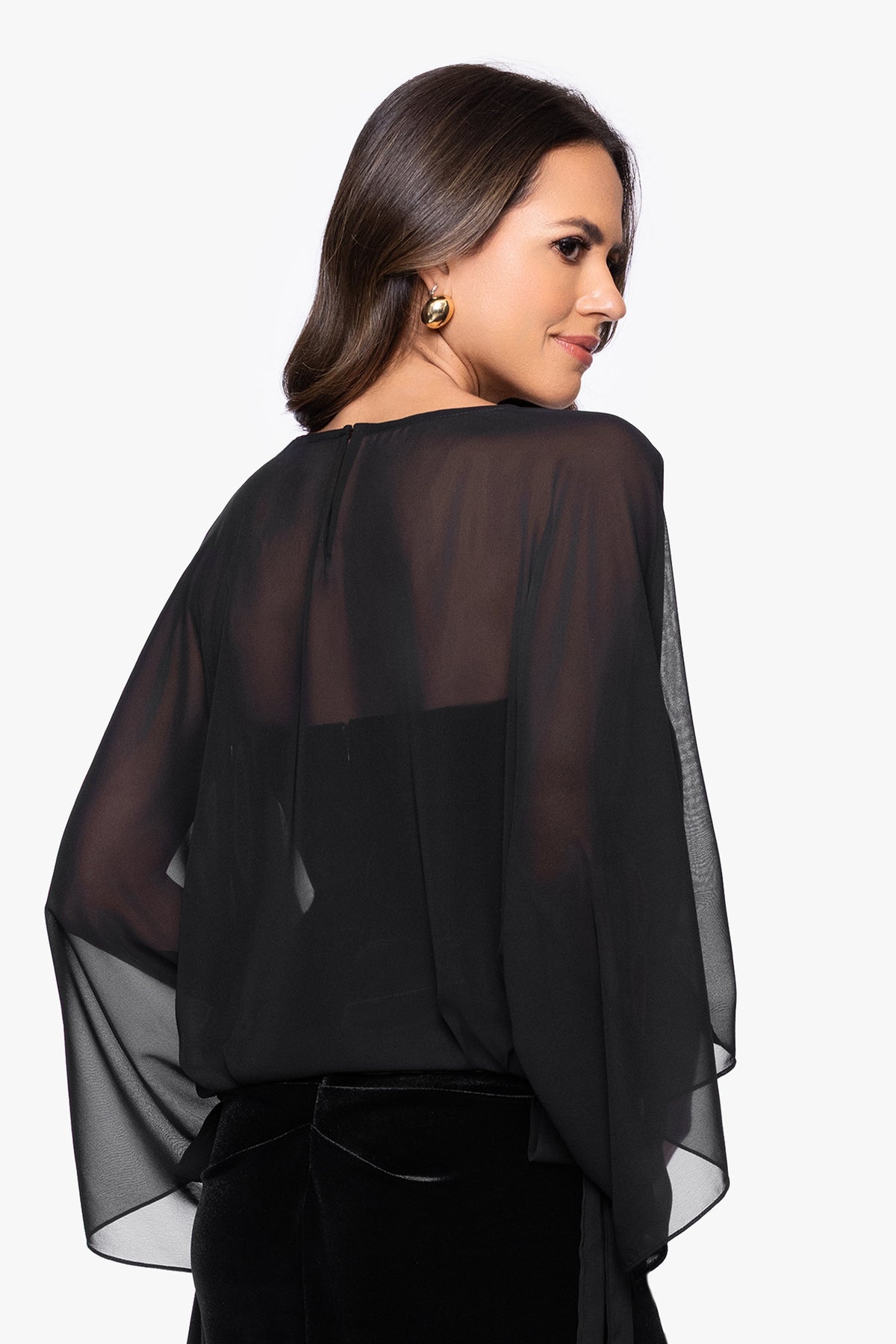 "Demi" Chiffon Pullover Shawl Wrap - Black | Betsy & Adam