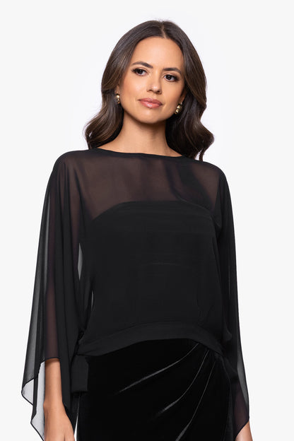 "Demi" Chiffon Pullover Shawl Wrap - Black | Betsy & Adam
